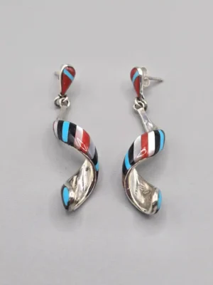 All Tribes Jewelry | Zuni Multi Stone Inlay Striped Earrings