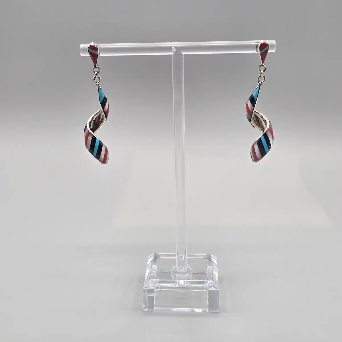 All Tribes Jewelry | Zuni Multi Stone Inlay Striped Earrings