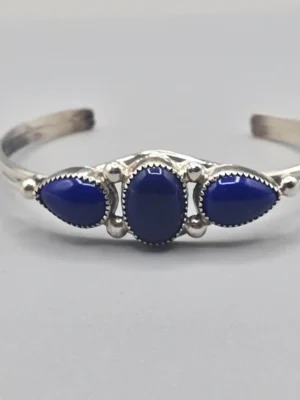 All Tribes Jewelry | Navajo Three Stone Lapis Bracelet